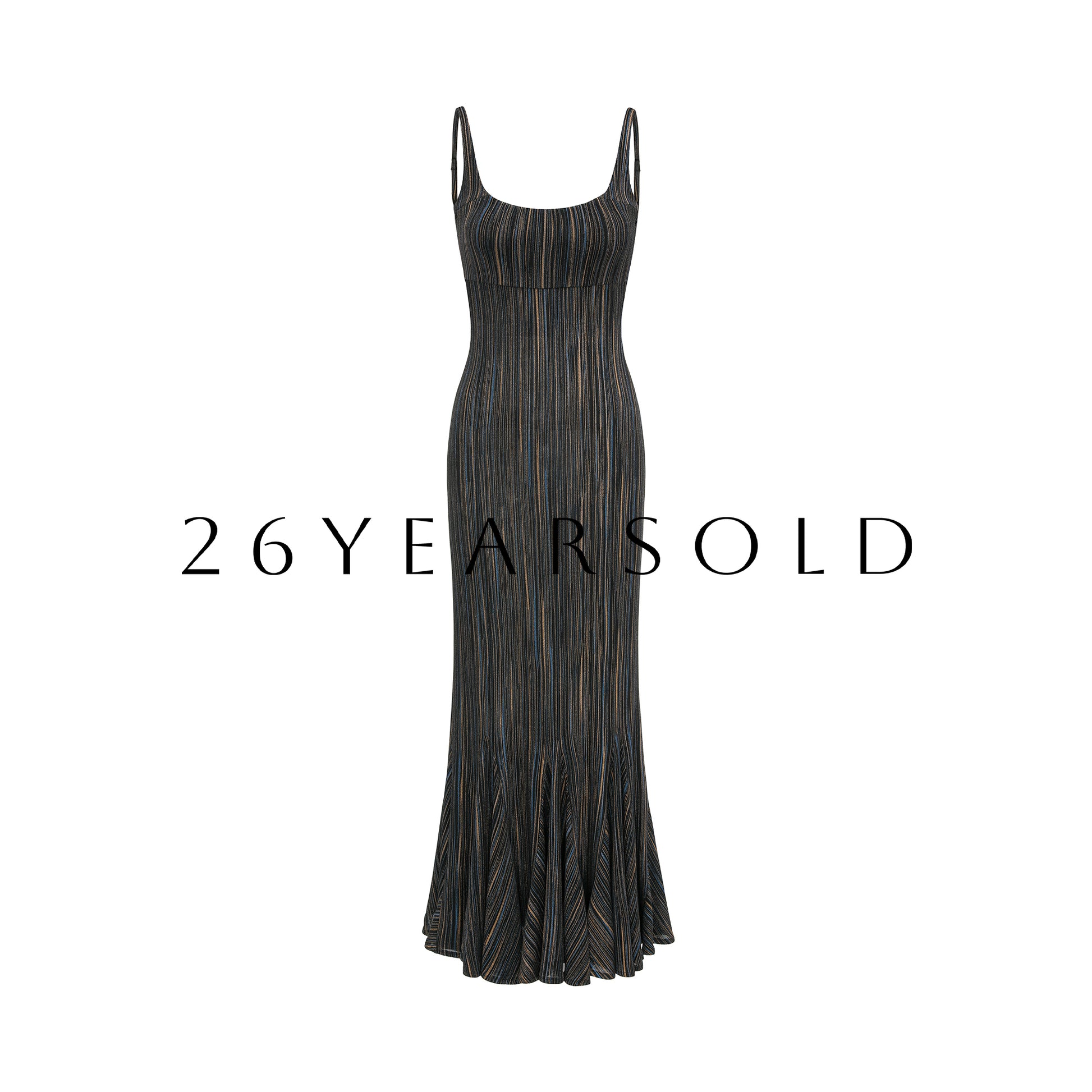 26YEARSOLD Shimmering Metallic Knit Halter Maxi Dress Black