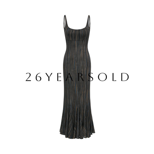 26YEARSOLD Shimmering Metallic Knit Halter Maxi Dress Black