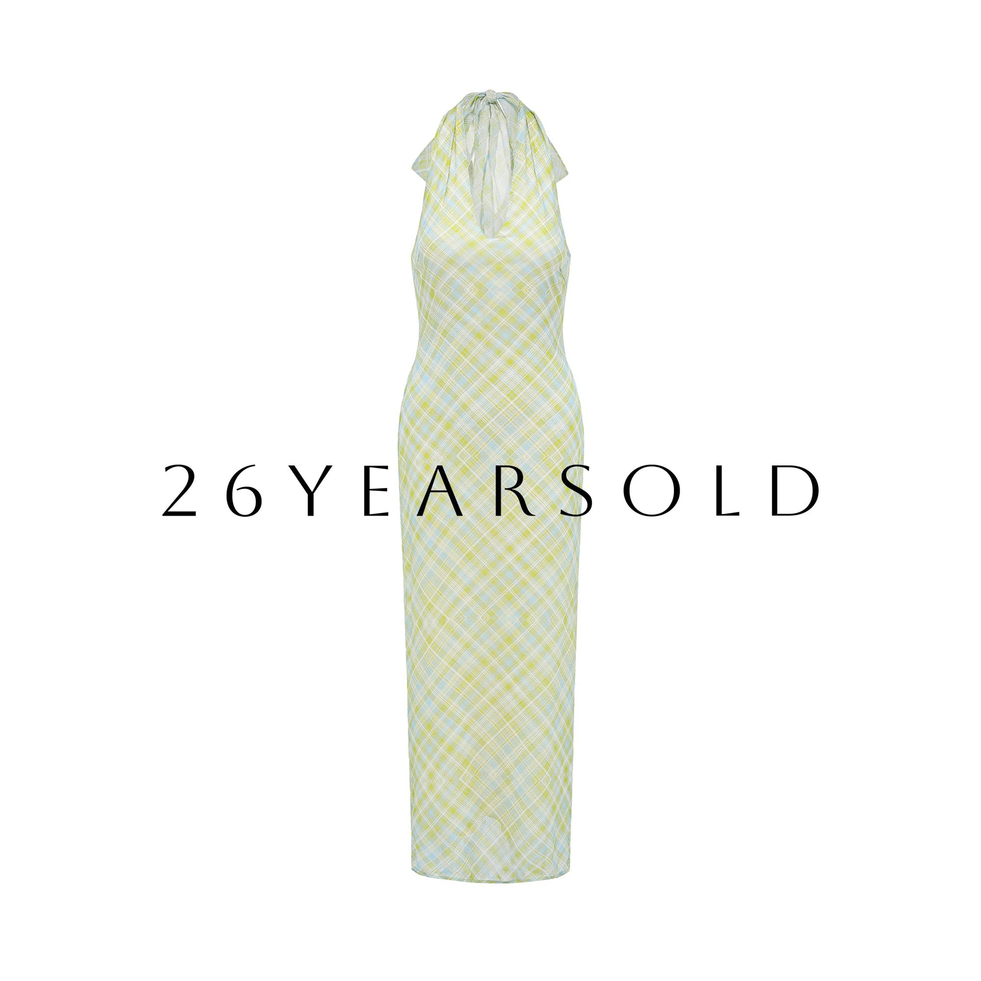 26YEARSOLD The Riviera Halter Silk-Blend Maxi Dress Lime Gingham