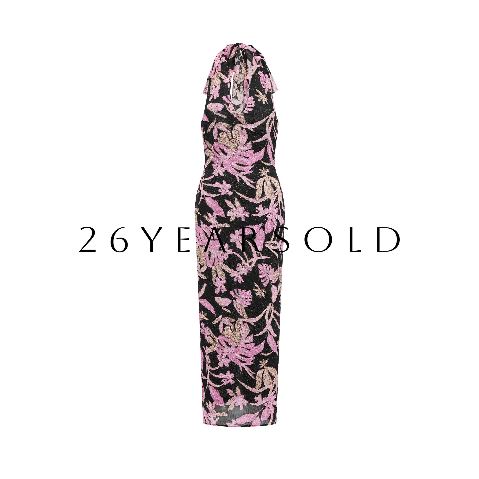 26YEARSOLD The Riviera Halter Silk-Blend Maxi Dress Purple Floral