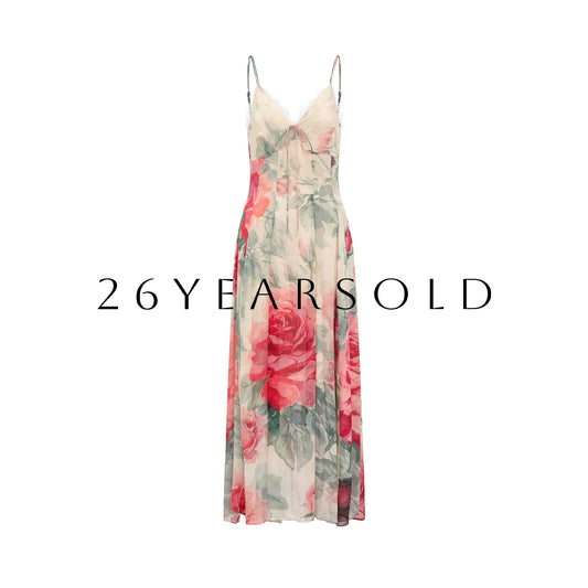 26YEARSOLD Rose Mist Silk-Blend Lace Maxi Slip Dress Apricot Cream