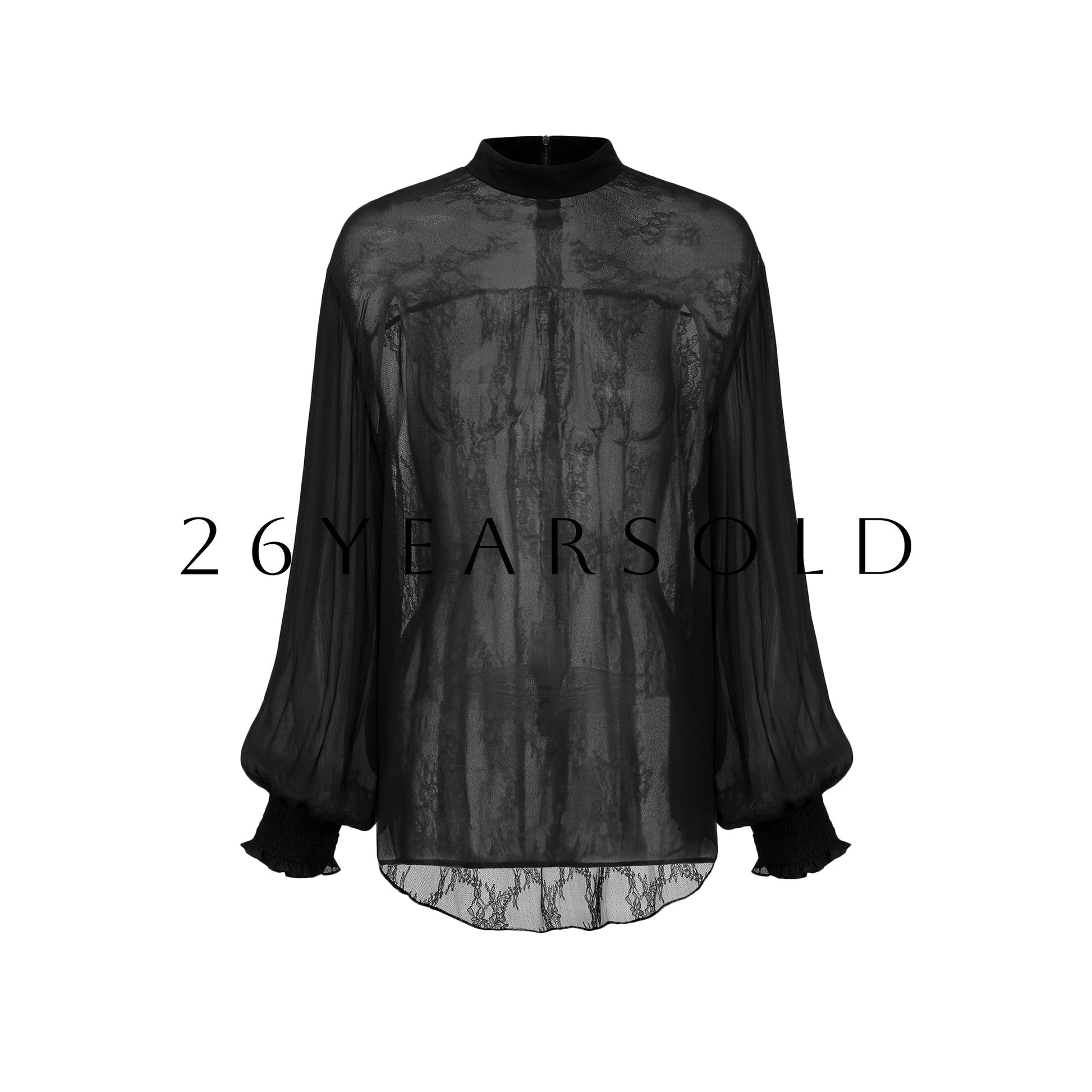 26YEARSOLD The Silk Lace-Panel Mock Neck Blouse Misty Black