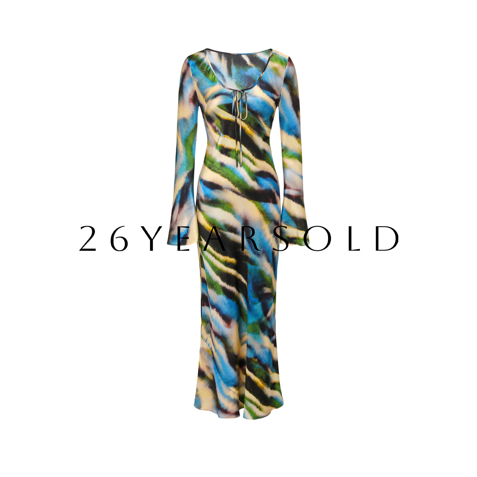 26YEARSOLD Abstract Floral Mulberry Silk Blend Maxi Dress Peacock Blue