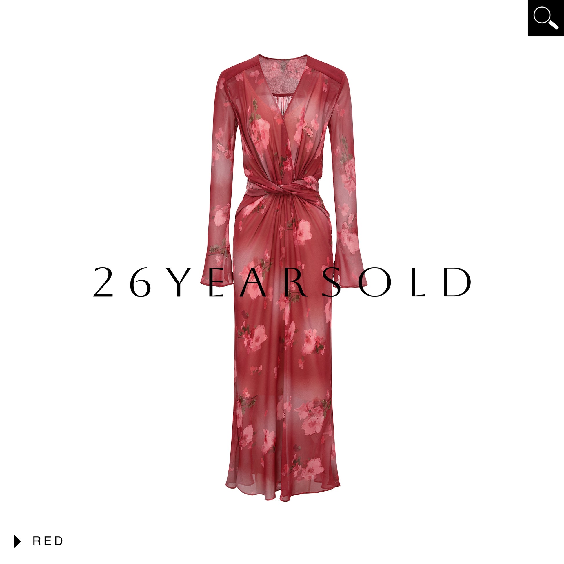 26YEARSOLD Pomegranate Blossom Watercolor Petal V-Neck Knotted Midi Dress