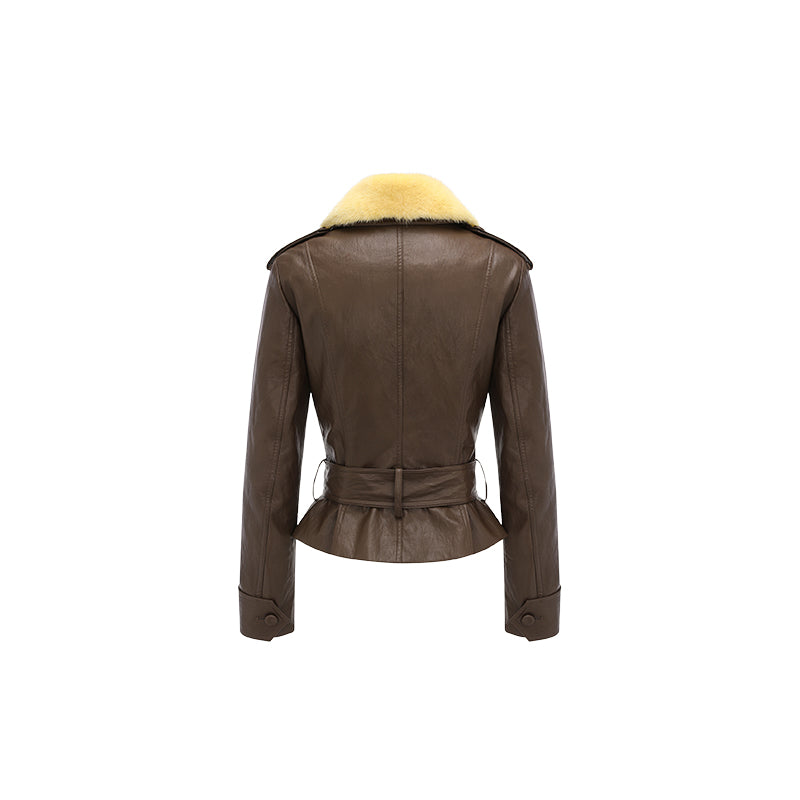 26YEARSOLD Mink Fur Collar Belted Jacket