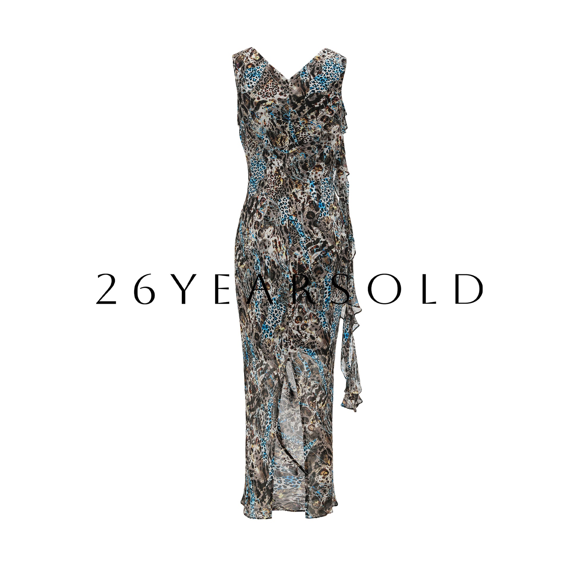 26YEARSOLD Electric Leopard Silk Blend Cowl Neck Ruffled Maxi Dress