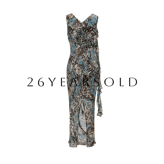 26YEARSOLD Electric Leopard Silk Blend Cowl Neck Ruffled Maxi Dress