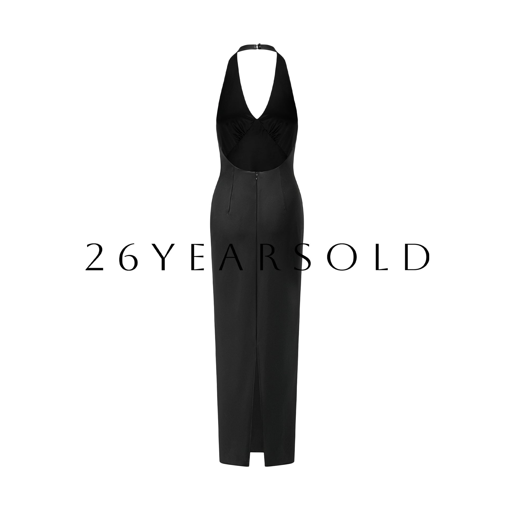 26YEARSOLD Black Elegance Acetate Satin Halter Neck Trousseau Maxi Dress
