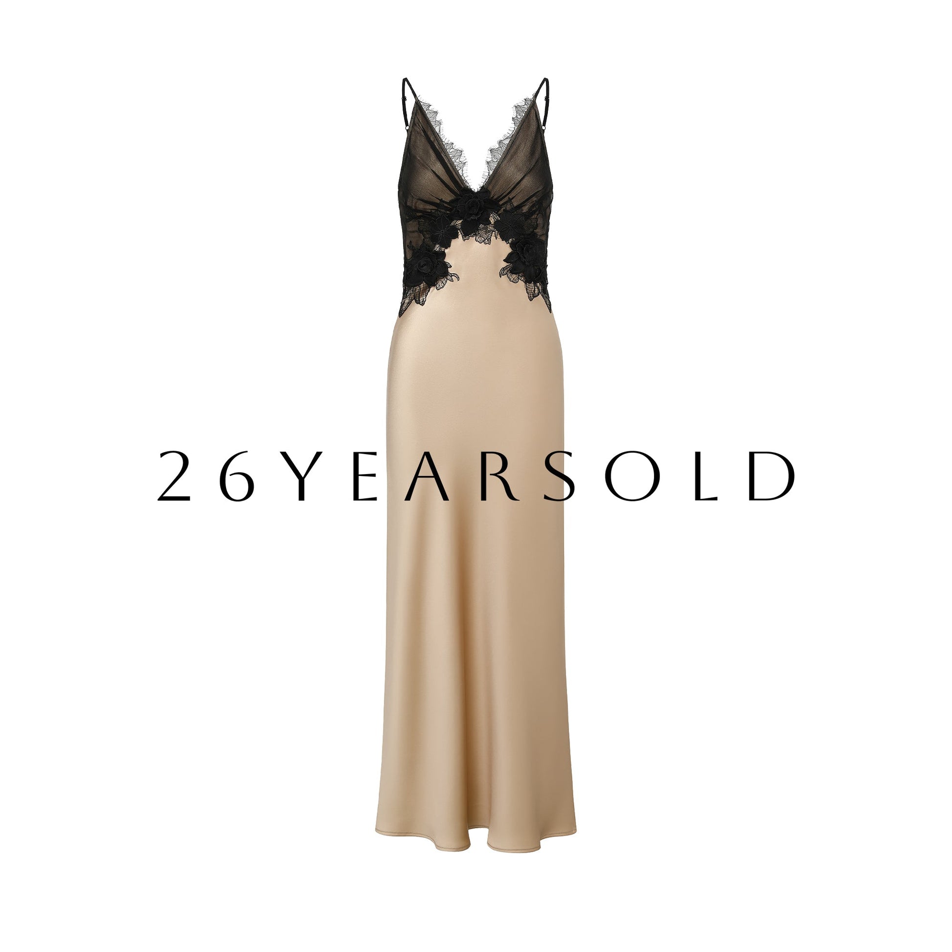 26YEARSOLD Midnight Rose Whisper Lace Satin Slip Dress Nude