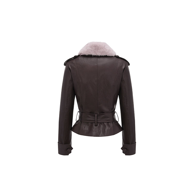 26YEARSOLD Mink Fur Collar Belted Jacket