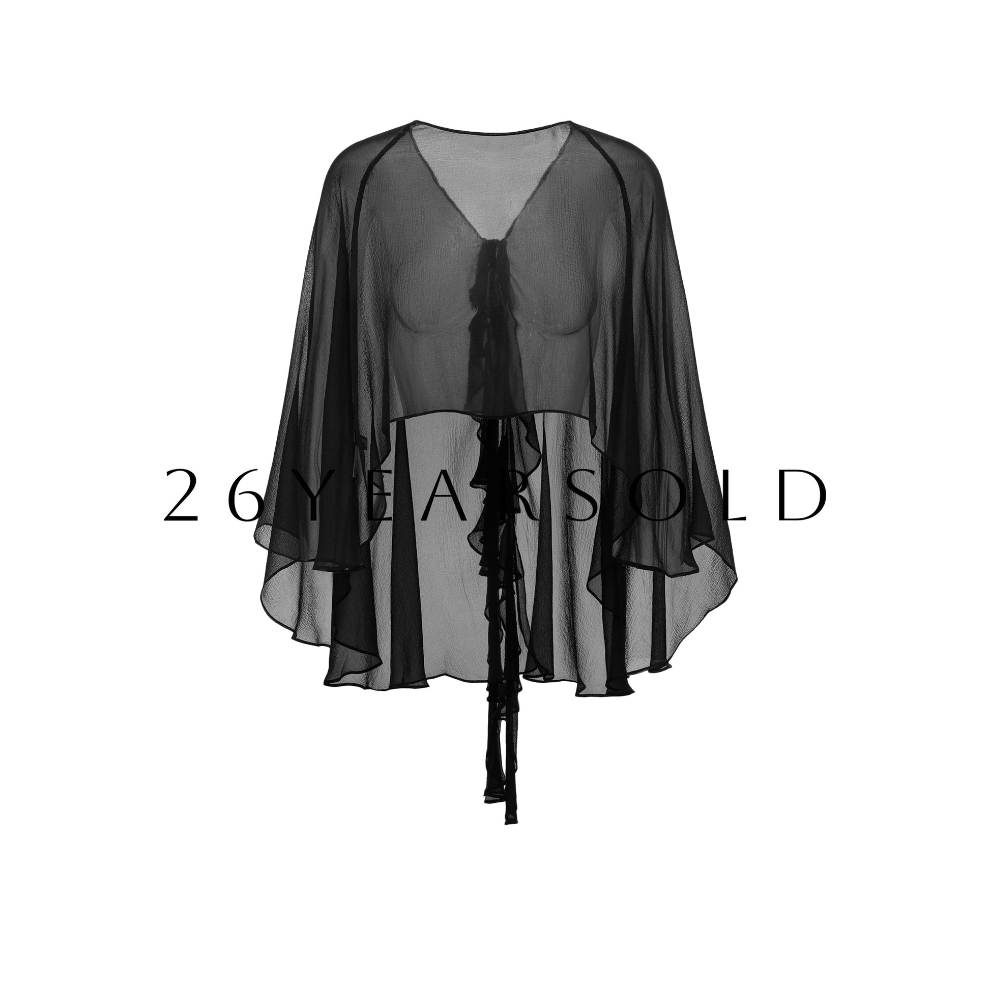 26YEARSOLD Sheer Mulberry Silk Cape Blouse Ruffle Cover-Up
