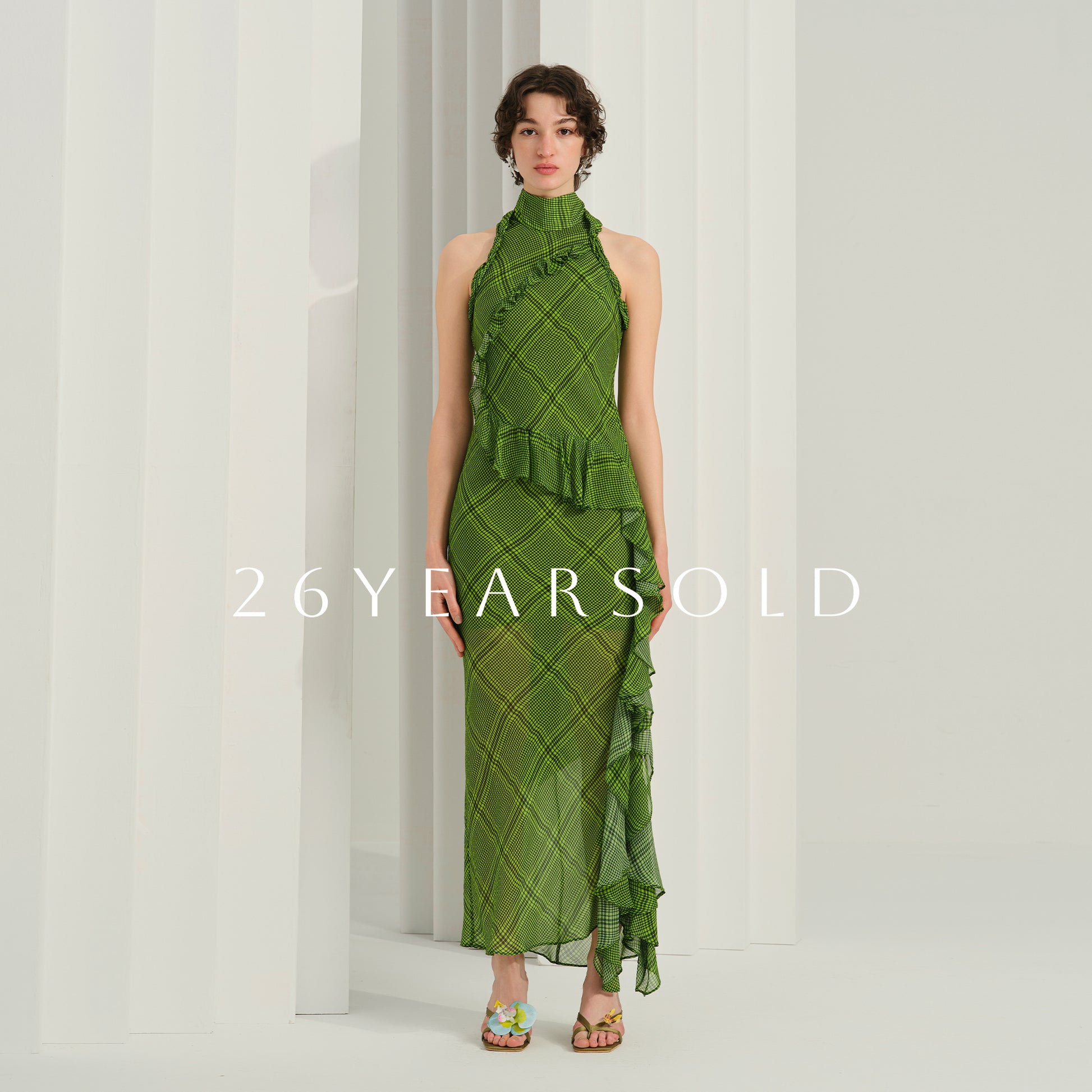 26YEARSOLD Zephyr on Jade Green Halter Neck Midi Dress