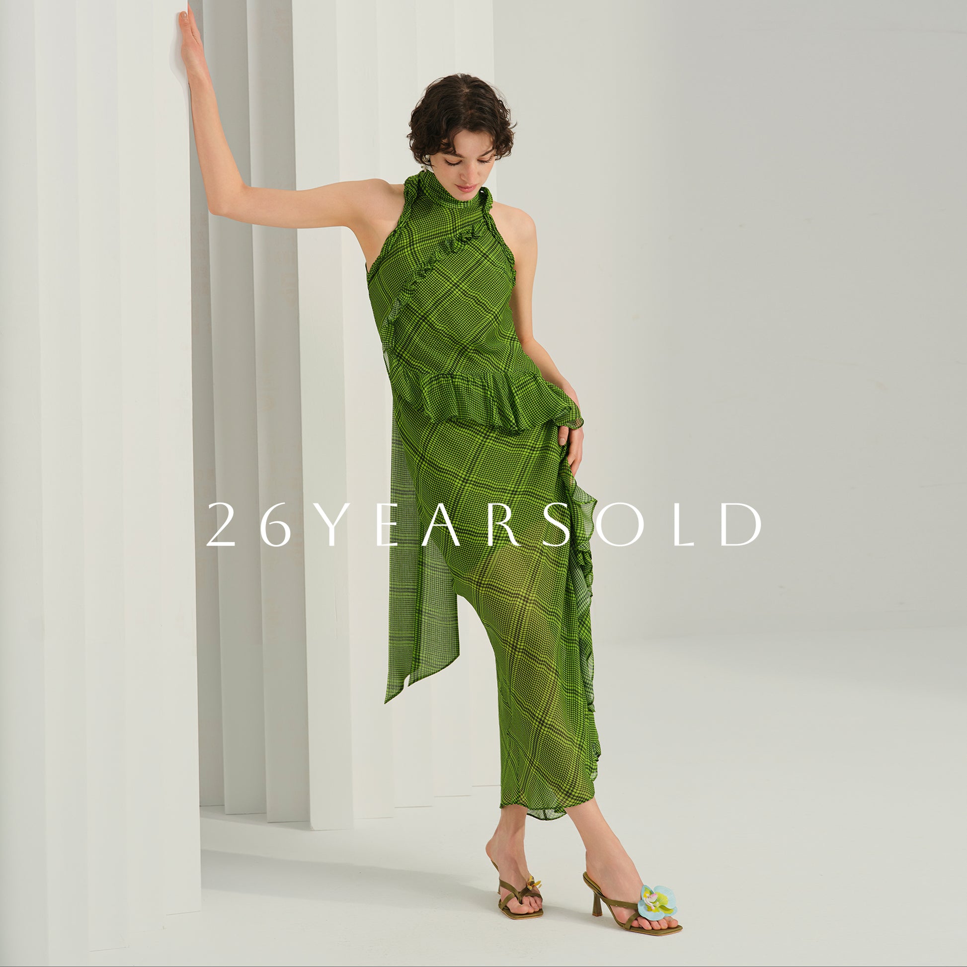 26YEARSOLD Zephyr on Jade Green Halter Neck Midi Dress