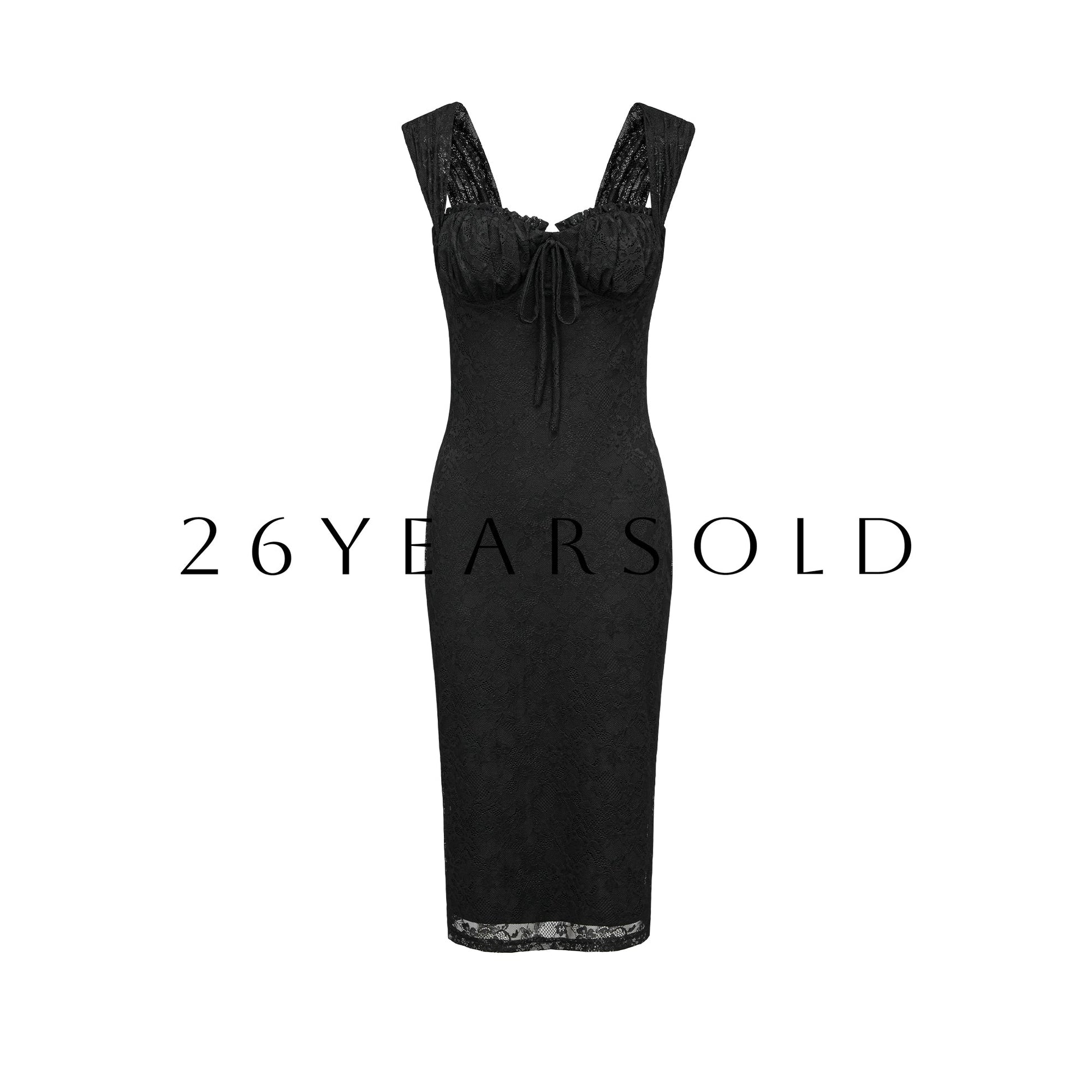 26YEARSOLD Dream Waves Square Neck Lace Midi Dress