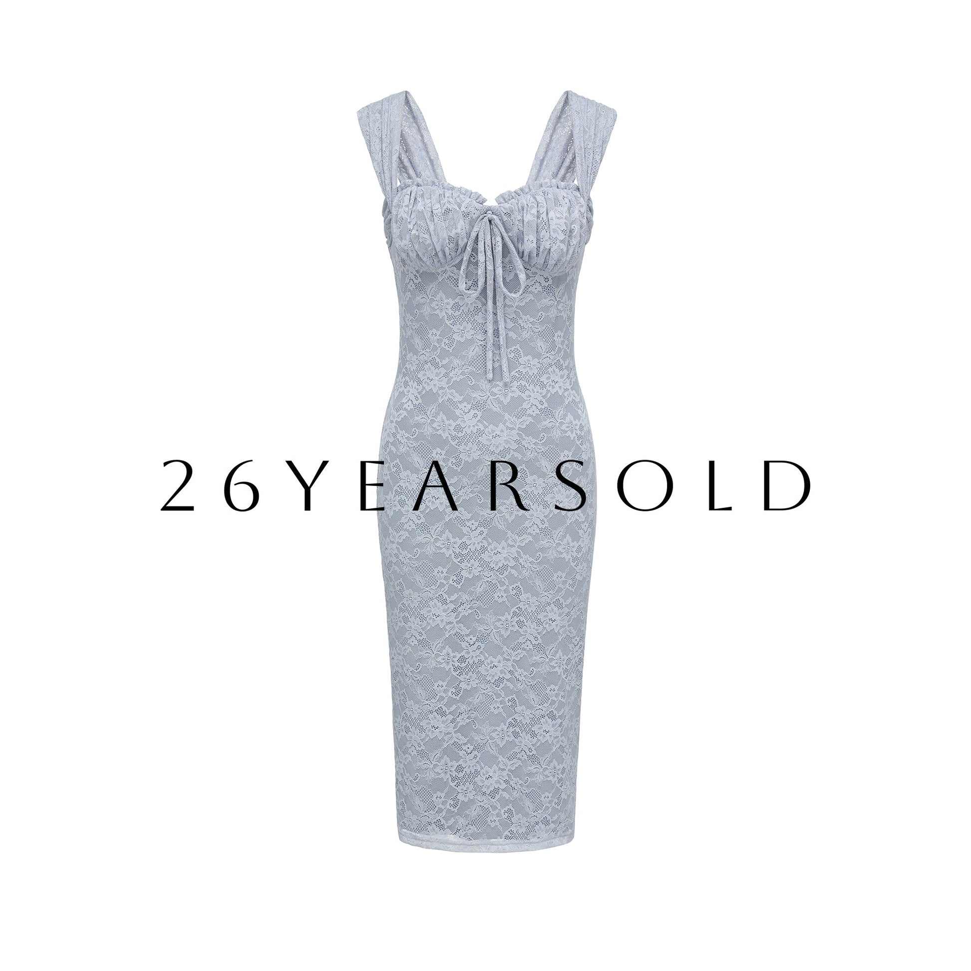 26YEARSOLD Dream Waves Square Neck Lace Midi Dress